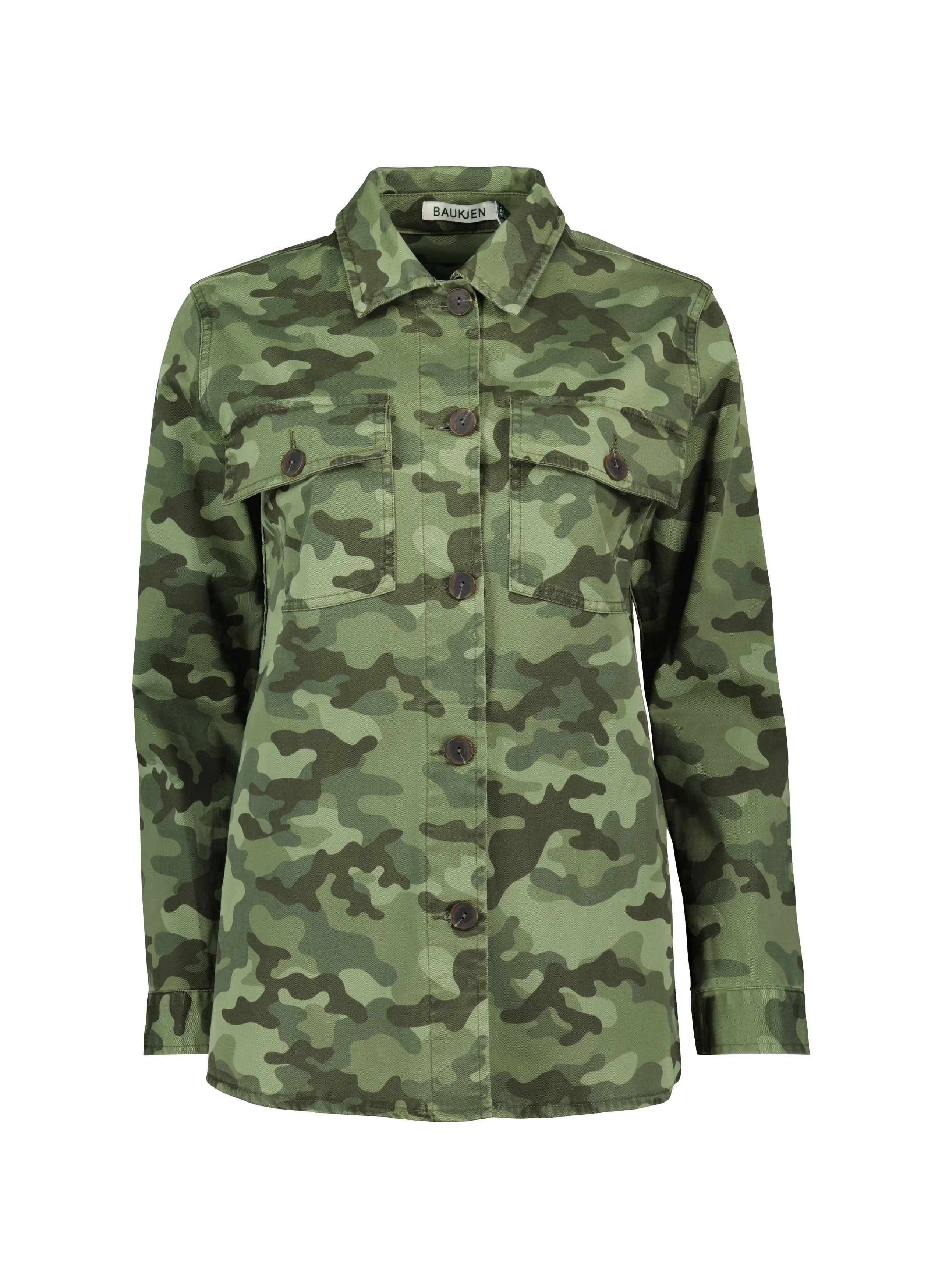 Liz Cotton Jacket - Khaki Camouflage Print | Baukjen